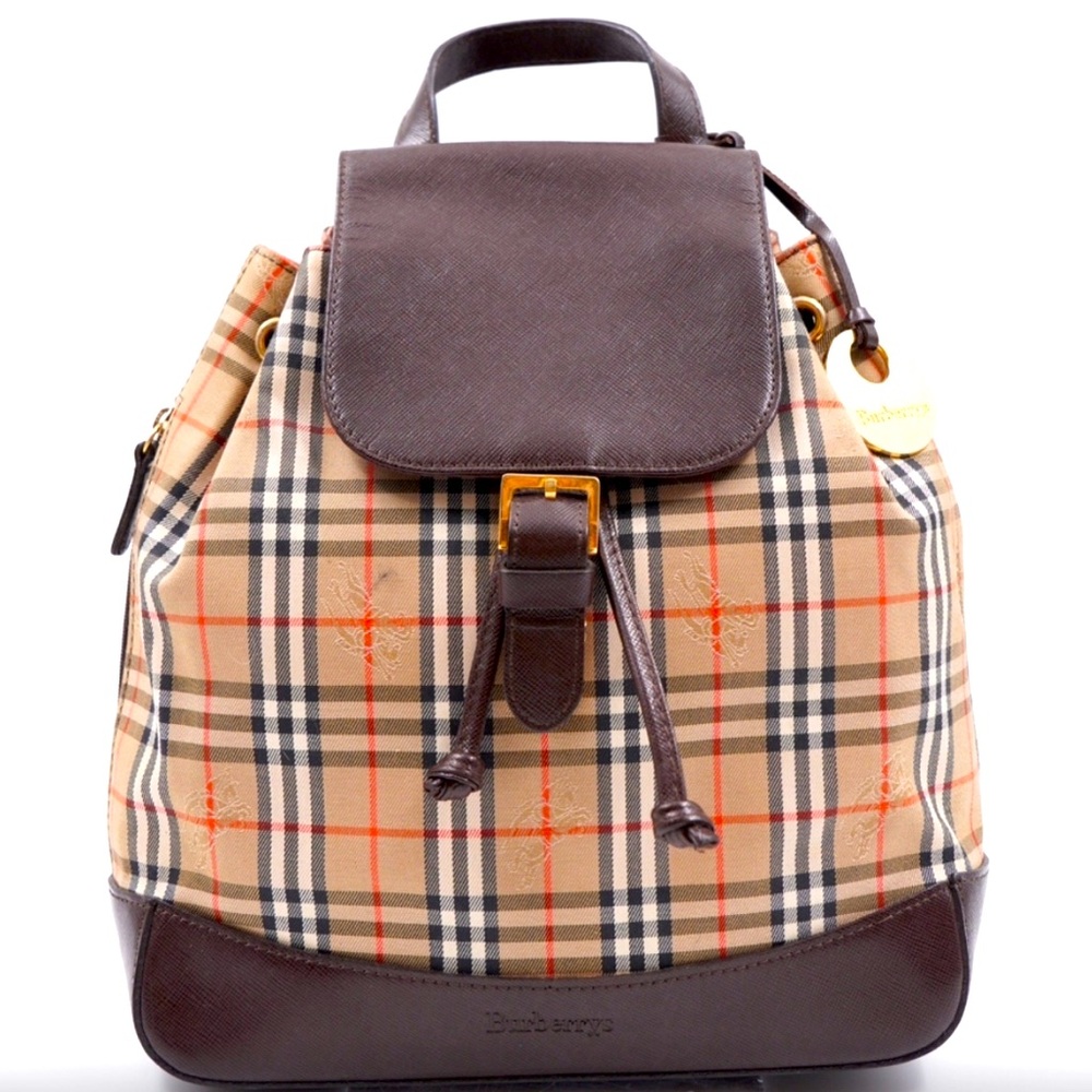Burberrys Canvas Leather Plaid Rucksack Backpack